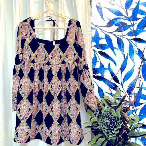 Women’s Sage Boho Argyle Floral Pattern Polyester Baby Doll Smock Dress Size M - Picture 1 of 9